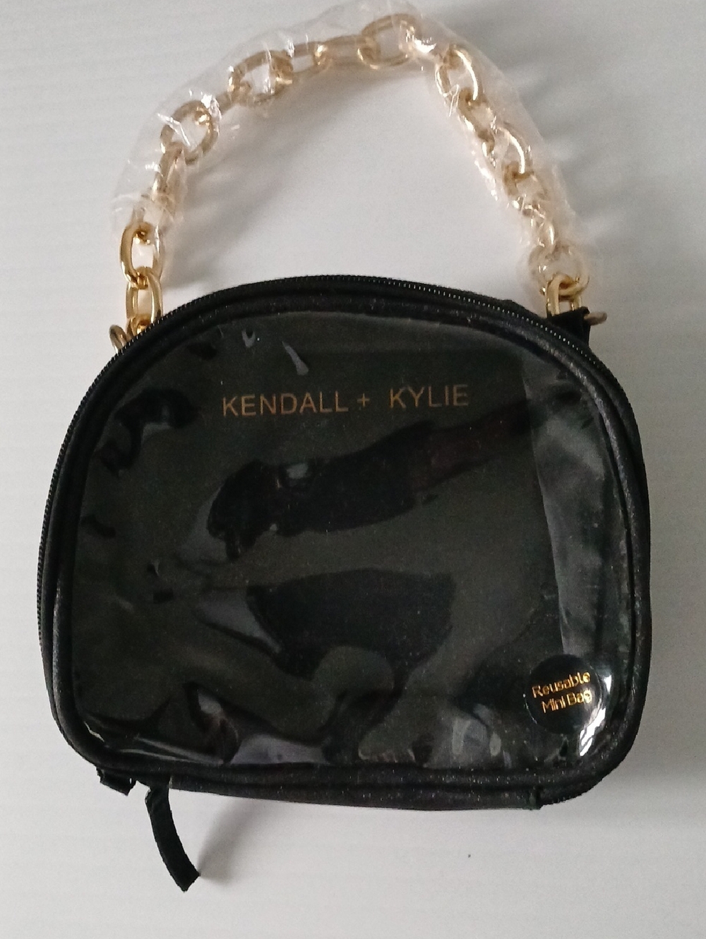 Kendall & Kylie Black Clear Accent Cosmetic Case with Gold Chain